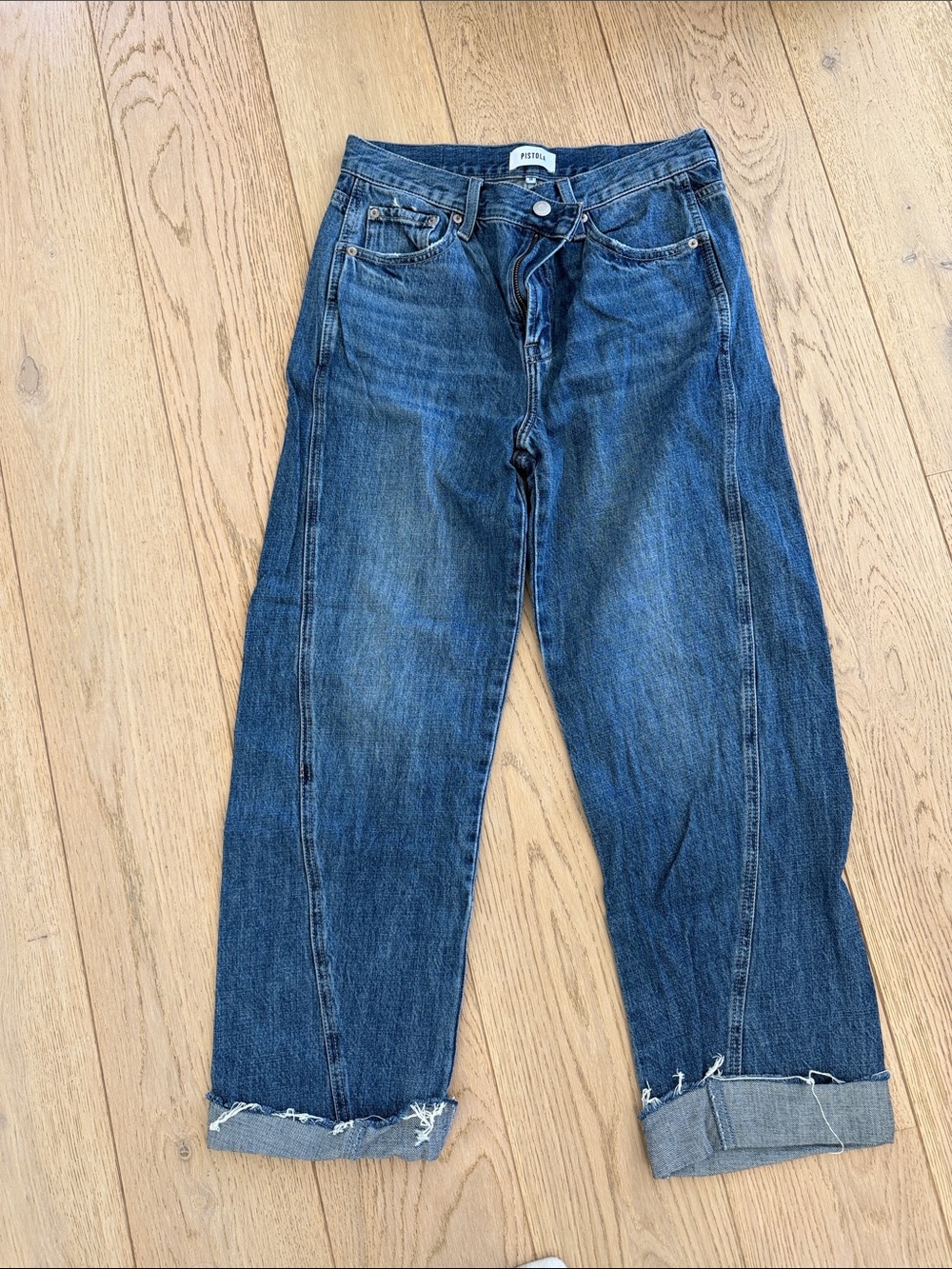 pistola Kacey cuffed Dark Blue Boyfriend Jeans with Raw Hem
